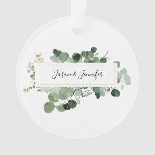 Modern Wedding Greenery Couple Names Elegant Gold Ornament