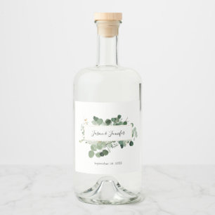 Modern Wedding Greenery Custom Couple Names Liquor Bottle Label