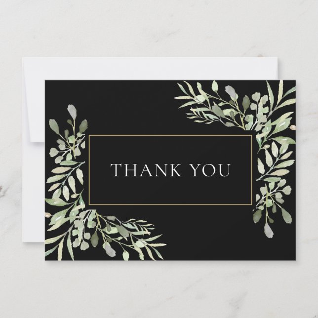 Modern Wedding Greenery Leaves Thank You card (Front)