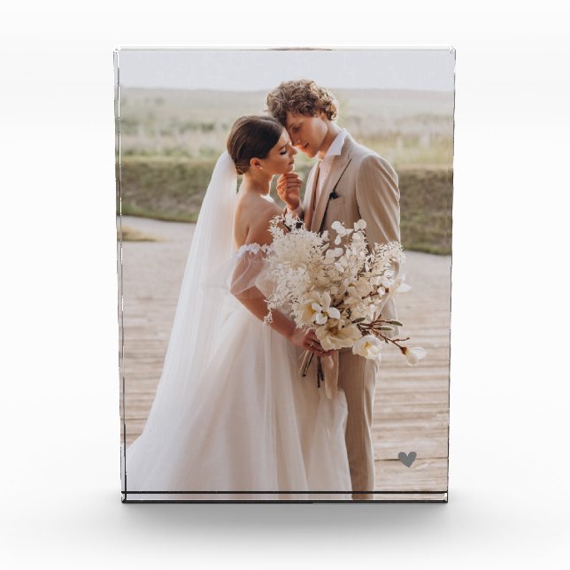 Modern Wedding Grey Heart Keepsake Photo Block (Front)