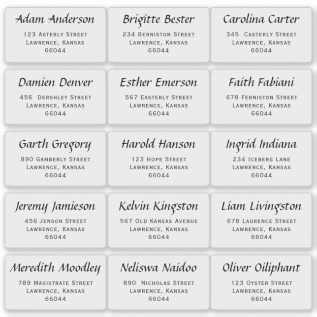 Modern Wedding Guest Individual Names and Address  (Front)