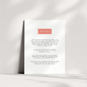 Modern Wedding Guest Information Card   Coral