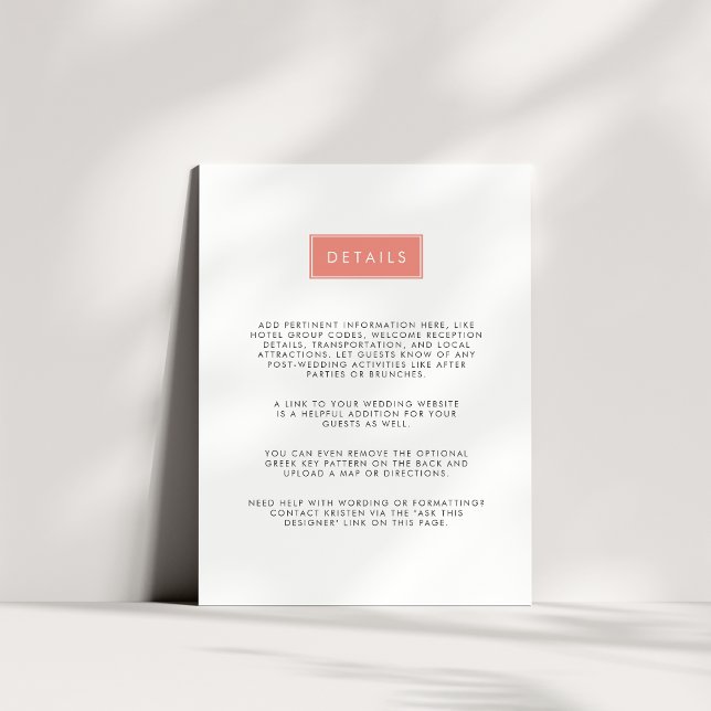 Modern Wedding Guest Information Card | Coral (Creator Uploaded)