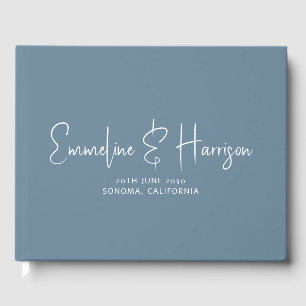 Modern Wedding Handwritten Script Dusty Blue Guest Book