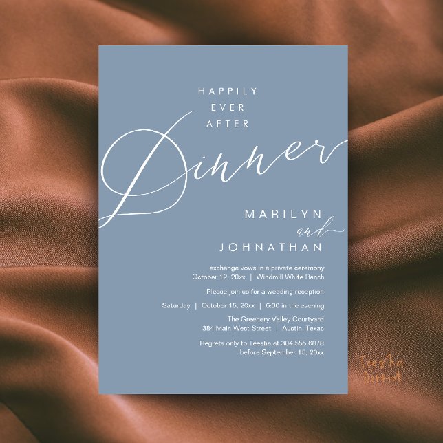 Modern Wedding Happily Ever After Reception Dinner Invitation (Modern Wedding Happily Ever After Reception Dinner Invitation Card in Dusty Blue)