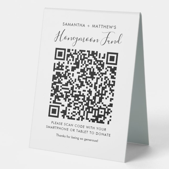 Modern Wedding Honeymoon Fund QR Code Donation (Front)
