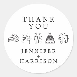 Modern Wedding Icons Thank You  Classic Round Sticker