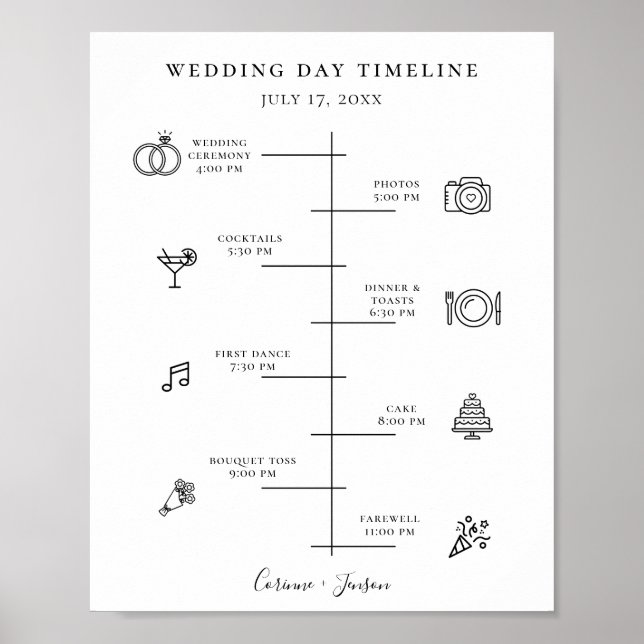 Modern Wedding Icons Timeline Program Poster (Front)