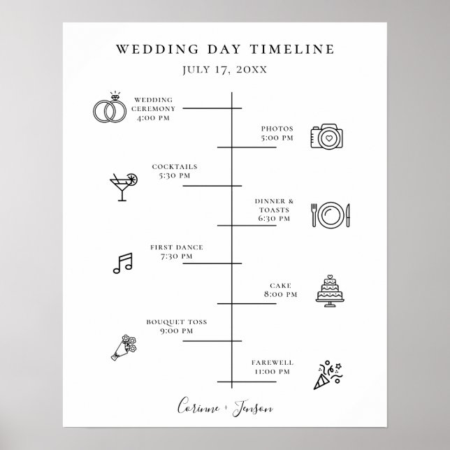 Modern Wedding Icons Timeline Program Poster (Front)