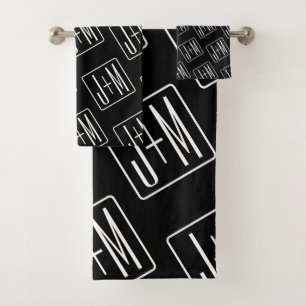 Modern Wedding Initials Pattern Black & White Bath Towel Set