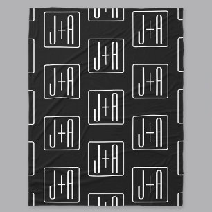 Modern Wedding Initials Pattern   Black & White Fleece Blanket