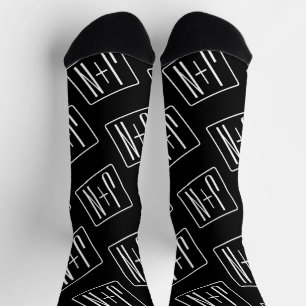 Modern Wedding Initials Pattern Black & White Socks