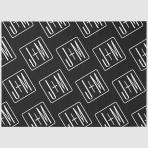 Modern Wedding Initials Pattern   Black & White Tissue Paper