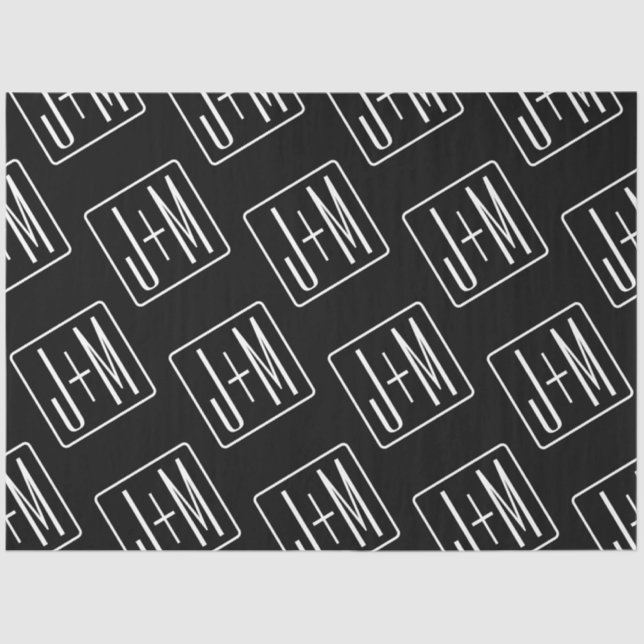 Modern Wedding Initials Pattern | Black & White Tissue Paper (Front)