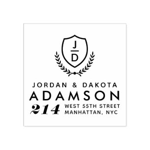 Modern Wedding Initials Shield Return Address Rubber Stamp