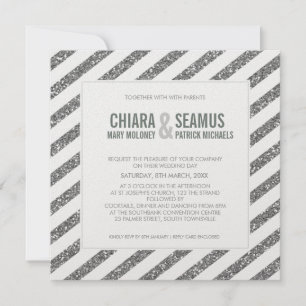 MODERN WEDDING INVITATION glitter stripe silver