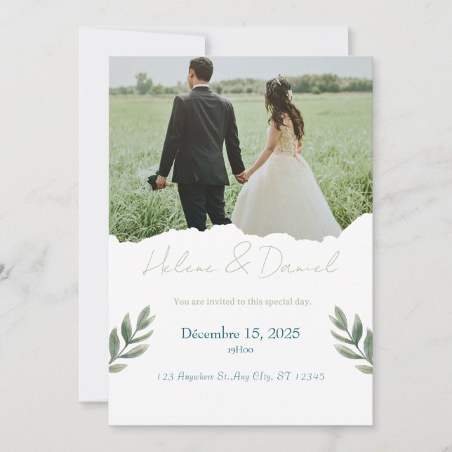 Modern Wedding Invitation – Green Gray (Front)