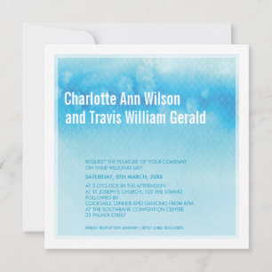 MODERN WEDDING INVITATION : ombre watercolor blue