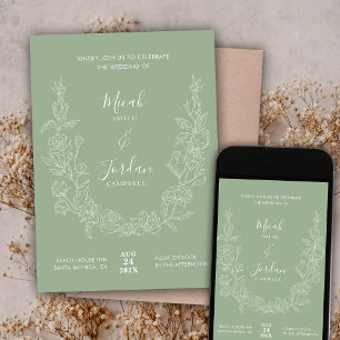 Modern Wedding Invitation With Floral Wreath