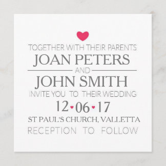 Modern wedding invitation with hearts