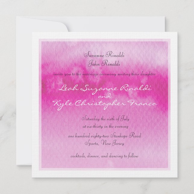 MODERN WEDDING INVITE ombre watercolor fuschia (Front)