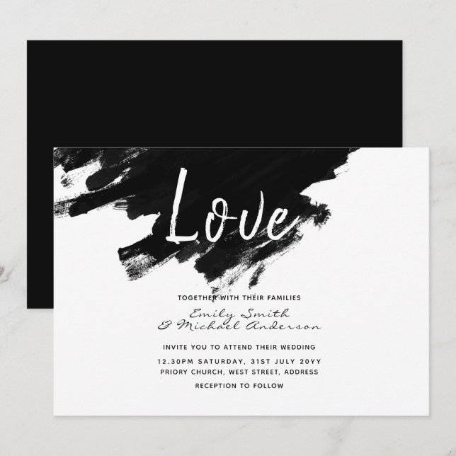 Modern Wedding Invites - Paint black white (Front/Back)