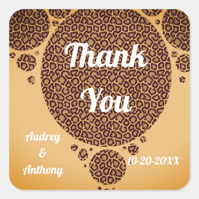 Modern Wedding Large Wild Cat Pattern Thank You Square Sticker (Front)