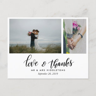 Modern Wedding Love And Thanks Two Photos Postcard