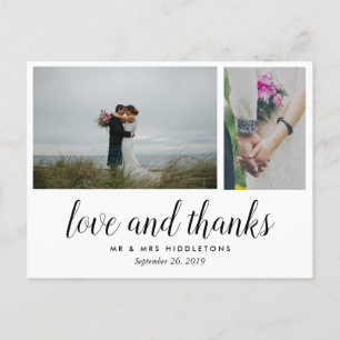 Modern Wedding Love And Thanks Two Photos Postcard