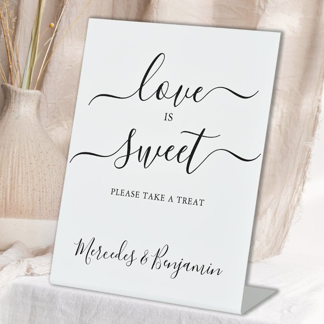Modern Wedding Love Is Sweet Personalised Table  Pedestal Sign (Creator Uploaded)