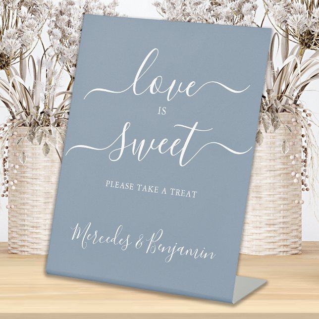 Modern Wedding Love Sweet Personalised Dusty Blue  Pedestal Sign (Creator Uploaded)