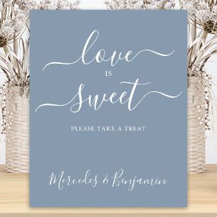 Modern Wedding Love Sweet Personalised Dusty Blue Poster