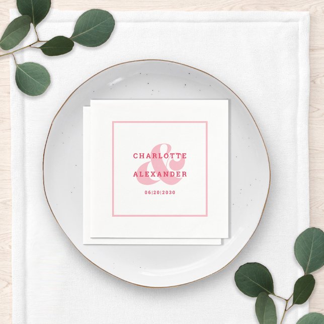 Modern Wedding Magenta Red Ampersand Bride & Groom Napkin (Creator Uploaded)