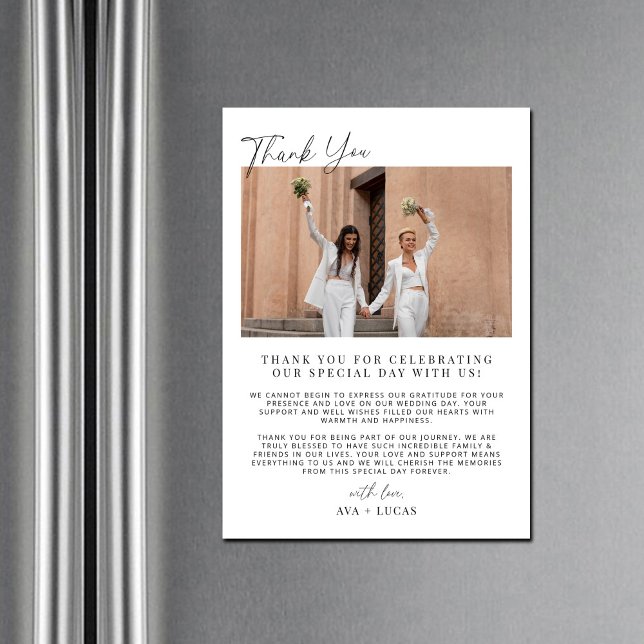 Modern Wedding Magnetic Photo Thank You Card (Creator Uploaded)