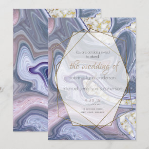 Modern Wedding Marbleised Purple Rose Agate Invitation