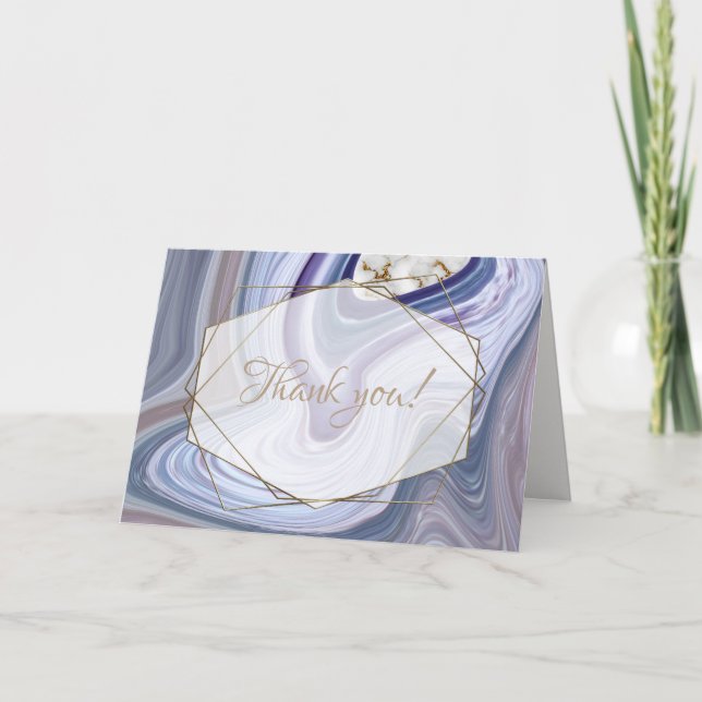 Modern Wedding Marbleised Purple Rose Agate Thank You Card (Front)