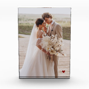 Modern Wedding Maroon Heart Keepsake Photo Block