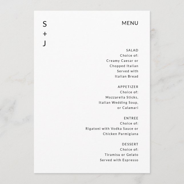 Modern Wedding  Menu (Front)