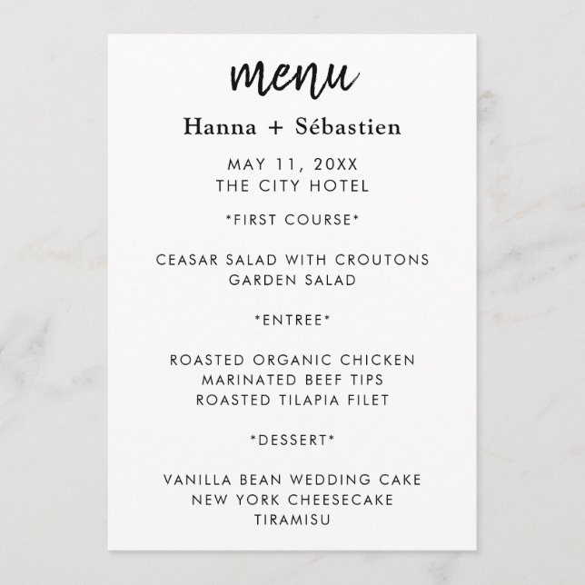 Modern  Wedding Menu (Front)