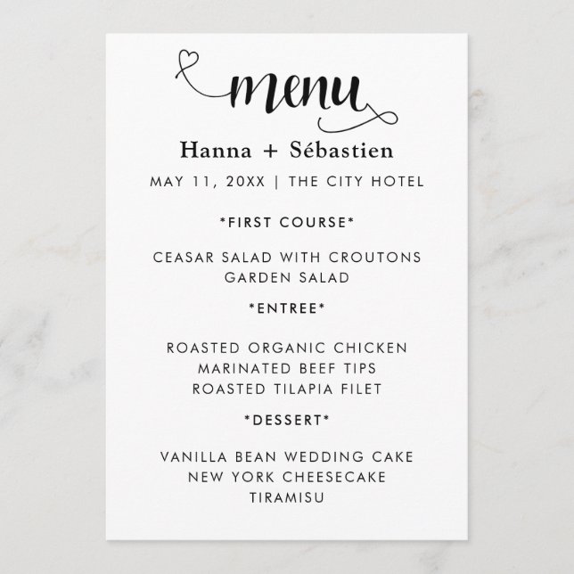 Modern  Wedding Menu (Front)
