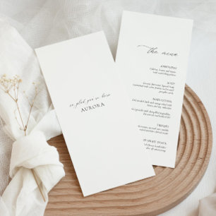 Modern wedding menu card with guest name