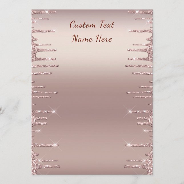 Modern Wedding Menu Rose Gold Blush Glitter Drips (Front)