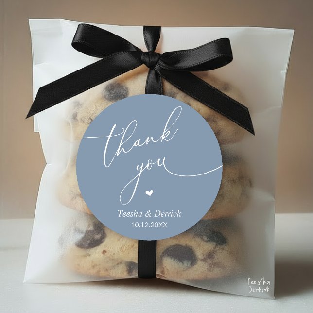 Modern Wedding Minimal Thank You Cute Heart Gifts Classic Round Sticker (Modern Wedding Minimal Thank You Cute Cute Little Heart Gifts Classic Round Sticker in Dusty Blue)