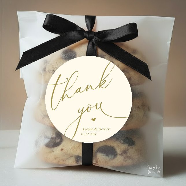 Modern Wedding Minimal Thank You Cute Heart Gifts Classic Round Sticker (Modern Wedding Minimal Thank You Cute Cute Little Heart Gifts Classic Round Sticker in Yellow Gold)