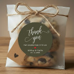 Modern Wedding Minimalist Thank You Gifts Classic Round Sticker<br><div class="desc">Modern Wedding Minimalist Thank You Gifts Classic favour Round Sticker,  in classy script,  red heart,  with bride and groom signature and wedding date,  olive green theme.</div>