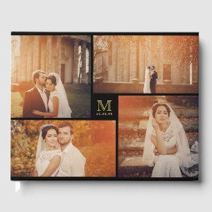 Modern Wedding Monogram 4 Photo Collage Guest Book