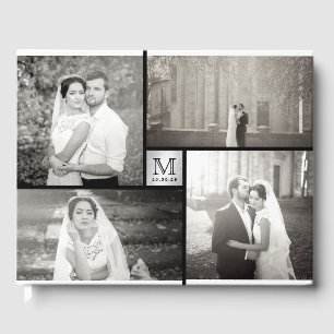 Modern Wedding Monogram 4 Photo Collage Guest Book
