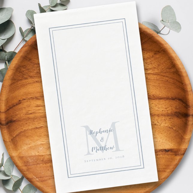 Modern Wedding Monogram Names & Date Dusty Blue Napkin (Creator Uploaded)