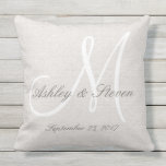 Modern Wedding Monogram Rustic Linen Look Cushion<br><div class="desc">Personalised rustic looking linen background with a white monogram initial. Design is a print of artwork by Amelia Carrie. Makes a great gift for Newlyweds, Anniversaries and other special occasions. Very trendy and a nice accent piece for a bedroom, livingroom, favourite chair, etc.. Customise with names, initial and a date....</div>