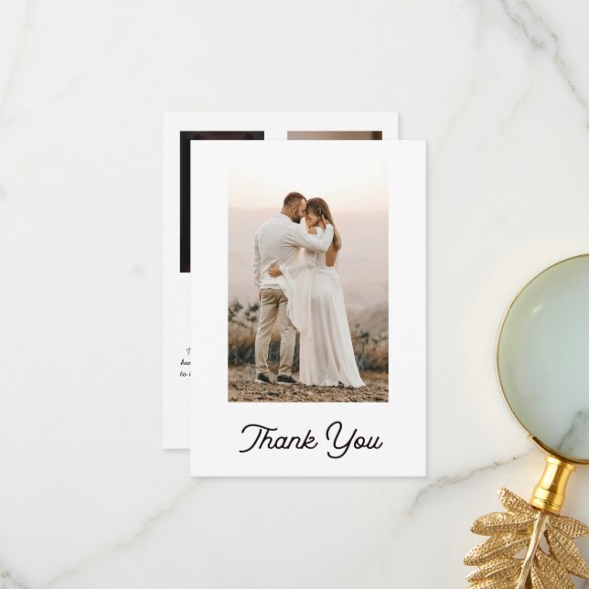 Modern Wedding Monogram Thank You 4 Photo Collage Card (Front/Back In Situ)